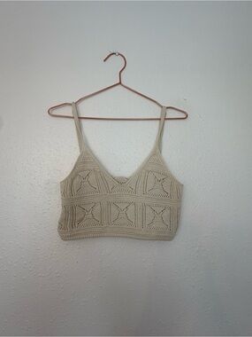 The drop Crochet Knit V-Neck Bralette Top in Cream size medium